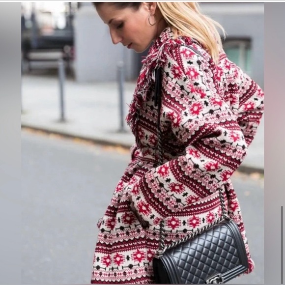 NWTZara Woman XS Tribal Print Navajo Jacquard Aztec Cardigan Sweater Coat Jacket - Picture 9 of 15